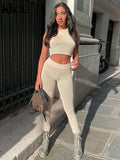 Kliou High Street Two Piece Set Women Scratching Shape Mesh Sleeveless Short Top+Sexy Sheath Slim High Waist Female