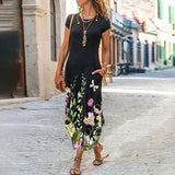 Flower Dress Women O Neck Pocket Summer Casual Dresses For Women Loose Long Dress Plus Size Ladies Vacation Party