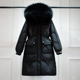 Waterproof Winter Women's Long Puffer Jacket 2022 Big Real Raccoon Fur Hooded Duck Down Coat Female Rain Feather