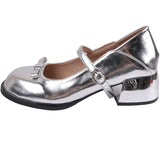 Woherb Ins Silver French Thick Heel Mary Jane Shoes Female 2023 New Summer Shallow Mouth With Skirt Round Head Single