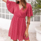 hirigin Women Vintage Ruffles Sleeve Dresses Summer Polka Dot Printed V-Neck Sexy Mini Dress Ladies Casual Beach Party
