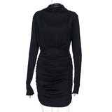 Long Sleeve Ruched Pure Sexy Mini Dress 2022 Autumn Winter Women Streetwear Party Outfits