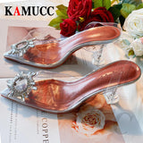 Transparent PVC Sandals Women Pointed Clear Crystal Cup High Heel Stilettos Sexy Pumps Summer Shoes Peep Toe Women Pumps Size
