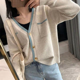 Woherb Wind Sweater Coat Cardigan Female 2024 New Style Retro Outside Build Loose Long Sleeve Autumn And Winter Outside Wear Knit Sweater-Outfit