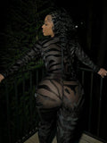 Kliou Midnight Style Jumpsuit Women Sexy Striped Mesh See Through Hollow Out One Pieces Cross Ribbons Sheath Club Female