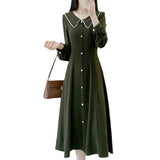 Woherb Summer Dress Long Sleeves Large Size Hepburn Wind Reduce Age, High Waist Show Thin Black Medium Long Fashion Skirt Woman-Outfit