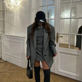 Woherb Women's Fall And Winter Trend Is Advanced With A Two-Piece Striped Suit Jacket Skirt Fashion Suit-Outfit