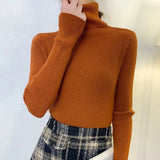 New 2021 Women Pullover Turtleneck Sweater Autumn Long Sleeve Slim Elastic Korean Simple Basic Cheap Jumper Solid Color