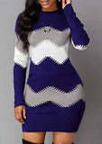 Winter Casual Stripe Print Round Neck Long Sleeve Bodycon