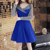 Autumn Sexy Mesh Patchwork Sequins Waist A-line Dresses Women Elegant Fashion Evening Party Dress Vestidos De Fiesta 5XL-Outfit