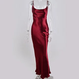Sexy Spaghetti Strap Backless Satin Dress Women Y2K Blue Lace Up Trumpet Long Dress Elegant Bodycon Party Dresses