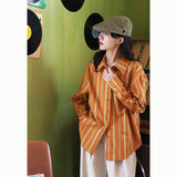 Orange Stripes Top Spring Summer 2023 Womens Fashion Cool Blouse or Tops for Woman Long Sleeve Women Elegant Shirts Tunics-Outfit