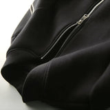 Woherb Sense Cross Strip Long Sleeve Jacket Standing Collar Baseball Uniform Women's Fall 2024 New Space Cotton Black Coat-Outfit