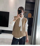 Retro Loose V-Collar Vest 2024 New Style Knitted Vest Women's Shoulder Vest-Outfit