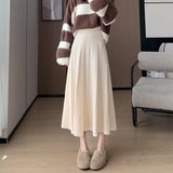 Thick Knitted Skirt For Women In Winter Thick, Medium And Long Style, High Waist, Light Ripe A-Shaped Skirt, Wool Pleated Skirt, Long Skirt.-Outfit