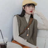 Sweater Vest Fresh Lovely Students Hong Kong Style Retro Outwear Gentle Ulzzang V-neck Single Breasted Leisure Fashion