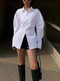 2023 Autumn Women's Shirt New Fashion Lapel Loose Single Braested Long Sleeve Solid Color Simple Blouse Female Tide 17A465 1028-0-Outfit