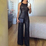Women Fashion Elegant Casual Workwear Party Romper Overalls Female Sleeveless Jumpsuit Sequined Zipper Pocket Design