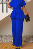 Two Piece Set Women Tracksuit Summer Clothes African Dresses for Women Casual Party Bandage Blouse Wide Leg Pants Suit Outfits-Outfit
