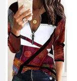 Women's V Neck T Shirts Long Sleeve Zipper Loose Fit 2022 Spring Autumn New Street Hipster Tops Casual Lady Clothes