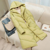 2022 New Winter Hooded Ultra Light Feather Long Down Jacket Women Loose Fit Warmth Solid Color Fluffy Puffer Casual