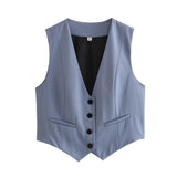 Women's Retro Solid Color Candy Color V-Neck Short Suit Vest / Horse Clip