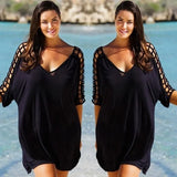 Women Summer Beach Cover Up Beachwear Sarong Hollow Out Summer Female Beach Wear Kaftan Loose Dress Plus