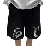 2022 Summer Men Shorts Black Pants High Waist Goth Punk Casual Baggy Sweatshorts Streetwear Y2k Elastic Waist Cargo Male