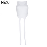 Kliou Ribbons Solid Street Style Tank Tops Women 2021 Summer Casual Sleeveless Sexy Skinny Slim Active Female Simple Hot