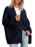 Joker Knit 2023 Women's Button V-Neck Pure Color Sweater Women-Outfit
