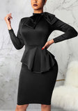 Formal Bow Long Sleeve Solid Knee-Length Office
