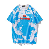 Dye Wish You Were Here Letter Foam Oversize Tshirts for Men and Women Short Sleeve Casual Summer T Shirt Hip Hop Cotton