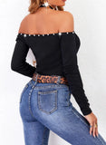 Sexy Black Beaded Halter Off Shoulder Long Sleeve
