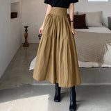 Fashion Women High Waist Skirt Pleated A-line Swing Party Skirt 2022 Summer Casual Loose Holiday Zipper Solid Midi