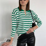 Neck Vintage Striped Sweater Pullovers For Women Casual Loose Long Sleeves Jumpers Autumn Female Drop Shoulder Kintting
