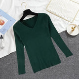Sexy V Neck Women Pullover Sweater Fashion Autumn Winter Long Sleeve Knitted Jumper Top Casual Korean Slim Basic