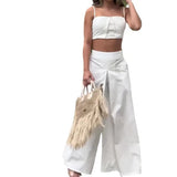 Woherb 2024 Summer New Solid Color Short Crop Sling To High Waist Skirt Suit Female-Outfit