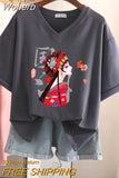100% Cotton M-6XL T Shirt Print Tshirt Short Sleeve Women's Top Summer Chinese Style Couple V Neck Oversized T Shirts-Outfit