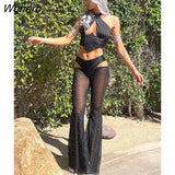 Out High Waisted Woman Hot Pants Goth See Through Sexy Streetwear Women Fashion Clothes Party Club Trousers Black Capris-Outfit