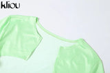 Kliou Hipster Y2K Two Piece Set Women Skirt Undefined Lengthen Ribbons Sexy Cleavage Top+Tie Dye Cut Out Slim Female