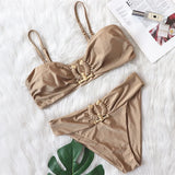Woherb 2023 Sexy Bikini Leopard Print High Waist Swimsuit Metal Accessories Women's