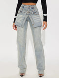 Early Autumn New Hottie Fake Two Low-Waisted Hip Jeans Female Cat Must Wash The Water