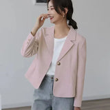 Single-Breasted Blazers Women 2023 Korean Fashion Long Sleeve Blazer Jacket Ladies Casual Temperament Cropped Suit Coat-Outfit