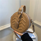New PU Leather Small Handbag Fashion Texture Messenger Bag Trend Solid Color Single Shoulder Bag Female Portable Small Round