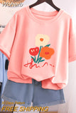 100% Cotton L-5XL T Shirt Plus Size Tshirt Short Sleeve Women Top Summer Cartoon Print Couple O Neck Oversized T Shirts-Outfit