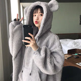Women Hoodies Pullover Girl Winter Loose Fluffy Bear Ear Hoodie Hooded Jacket Warm Outerwear Coat cute sweatshirt