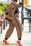 Piece Set Africa Clothes African 2023 New Dashiki Fashion Grid Suit Top And Trousers Super Elastic Party Plus Size For Lady-Outfit