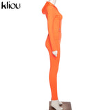 Kliou autumn new women hooded zipper pocket long sleeve tops sporty leggings matching set workout bodycon casual stretchy