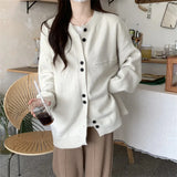 Woherb Autumn And Winter New Loose Casual Lazy Wind Sweater Coat Women's Large Size Round Collar Soft Waxy Knit Cardigan Jacket-Outfit