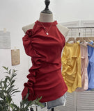 Spicy Design Sleeveless Leaves Three-Dimensional Flower Blouse Atmosphere Slimming Waist